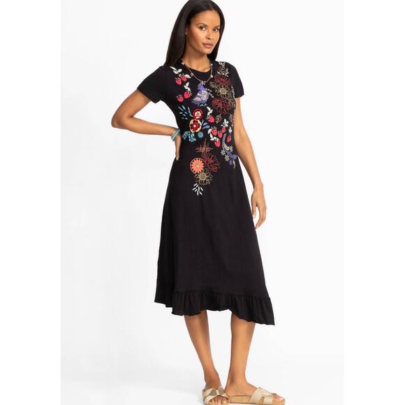 JOHNNY WAS Asymmetric Ruffle Flounce Shirt Sleeve Dress - Picture 6 of 10